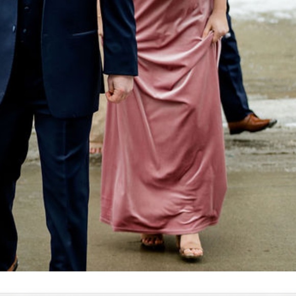 Bridesmaid Bill Levkoff Rose Stretch Velvet V-Neck, A-Line Gown - Picture 9 of 11